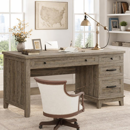 Executive Home Office Desk, Adjustable File Drawer Office Desk