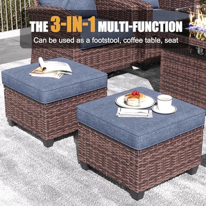 10 Pieces Patio Furniture Set with Swivel Chairs, Rattan Wicker Rocking Glide Chairs with 44" Propane Gas Fire Pit Table Conversation Set