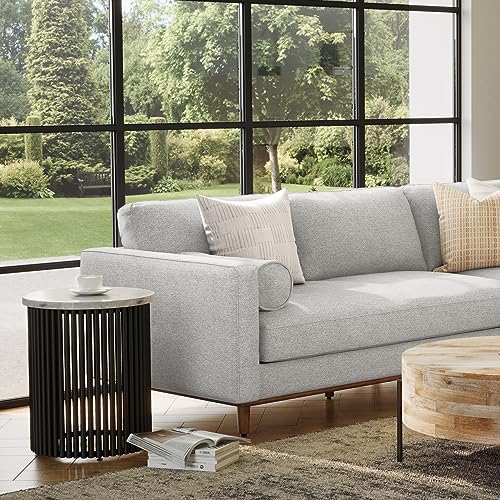 Demy Metal Accent Table - 18 in Wide Solid Metal Round Side Table with White Genuine Marble Top and Black, End Table for Living Room with Compact Design, Assembled