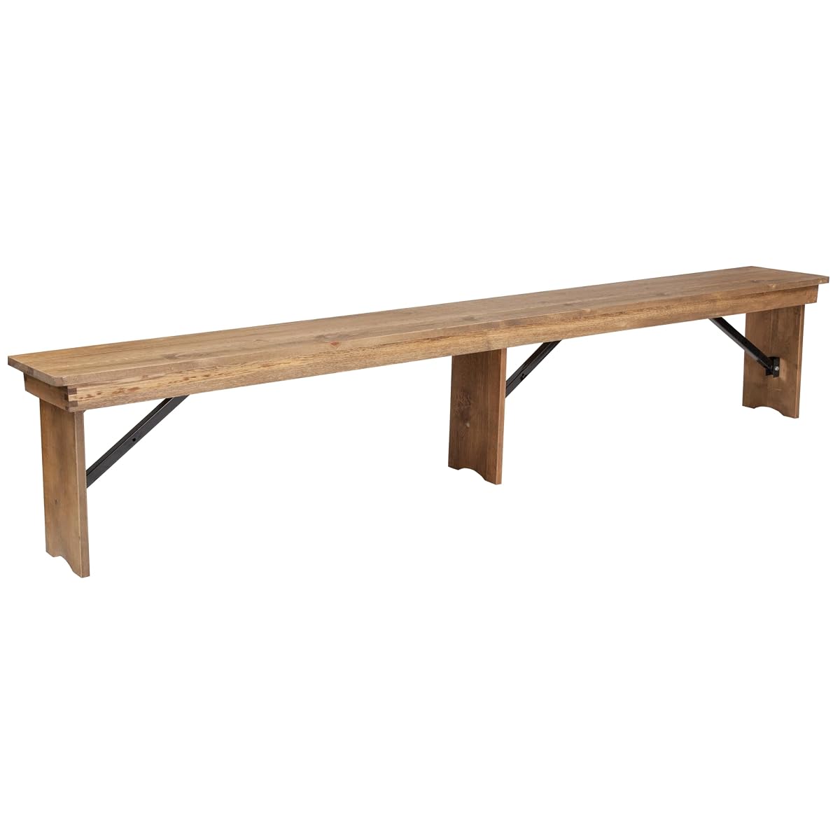 Hercules Series 8' x 12' Commercial Grade Rustic Solid Pine Folding Bench, Antique Farmhouse 3 Leg Dining Bench, Seats up to 4 Adults | Foldable Locking Legs