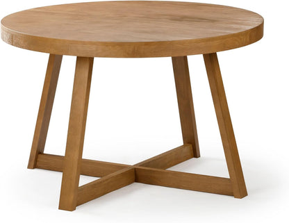 round Dining Table, 47 Inch Solid Wood Kitchen Table, Farmhouse round Table for 4, Small Dinette Table, Pecan Wirebrush