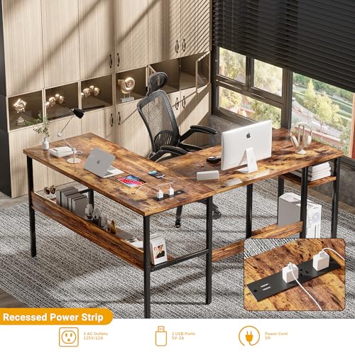 L Shaped Computer Desk with Magic Power Outlets and USB Charging Port, view 5