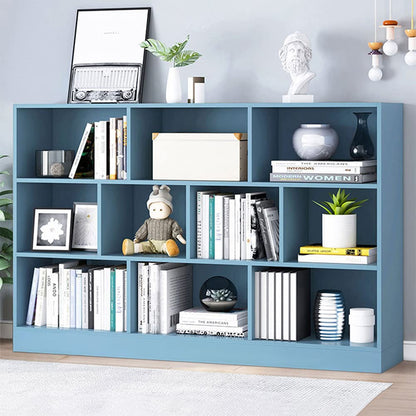 IOTXY Open Shelf Low Bookcase - Wooden 3-Tier Cube Bookshelf, Bright Blue