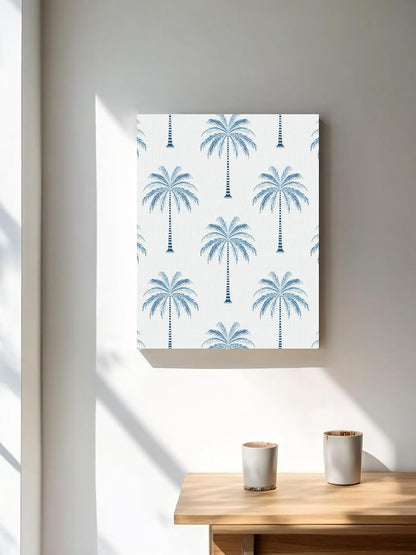 NuYeBiofx Summer Palm Tree Seamless Canvas Wall Art Prints,48"x32" Framed Picture Artwork Beach Navy Blue Botanical Printed Canvas Oil Painting for Living Room Bedroom Office,Ready to Hang