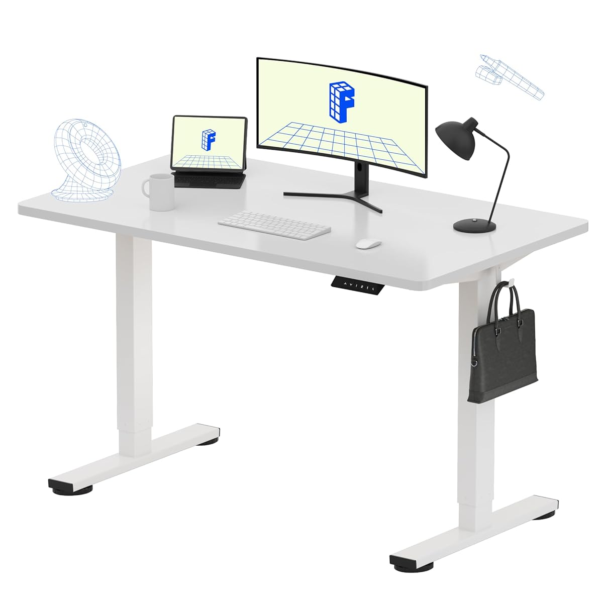 FLEXISPOT EN1 One-Piece Standing Desk, Electric Adjustable with 4 Memory Presets, 176 LBS Capacity, Stable & Quiet, Seamless Desktop for Home Office & Dual Monitors, 48"x24" White(White Frame)