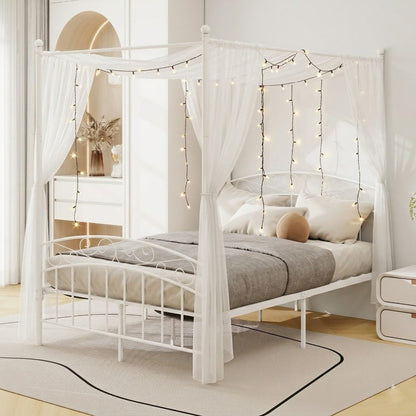 Metal Canopy Bed Frame Full Size with Headboard & Footboard
