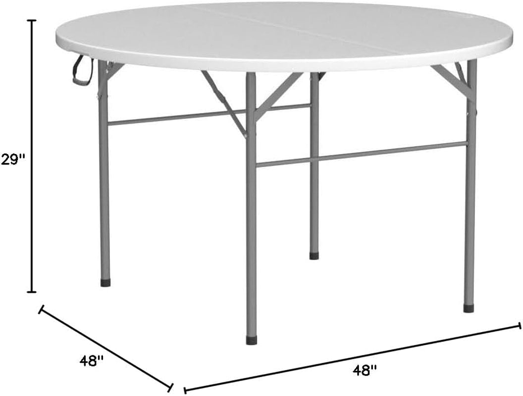 48" round Bi-Folding Commercial Table, 4 Feet Portable Plastic Dining Card Table for Kitchen or Outdoor Party Wedding Event, 1-Pack