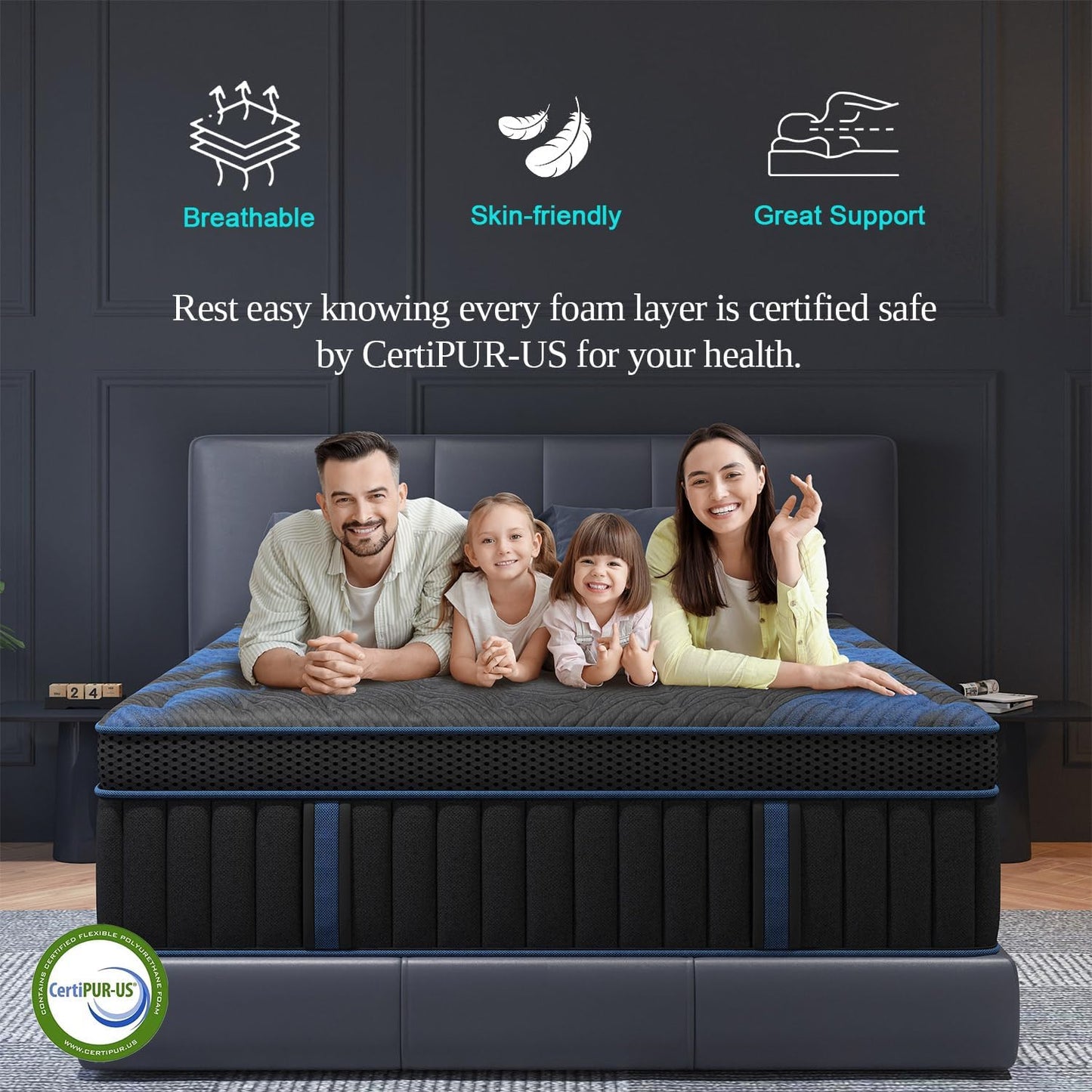 Queen Mattress 14 Inch, Hybrid Mattresses Medium Firm with Gel Memory Foam & Pocketed Coils, Motion Isolation, Certipur-Us Certified, Pressure Relief for Silent Sleep