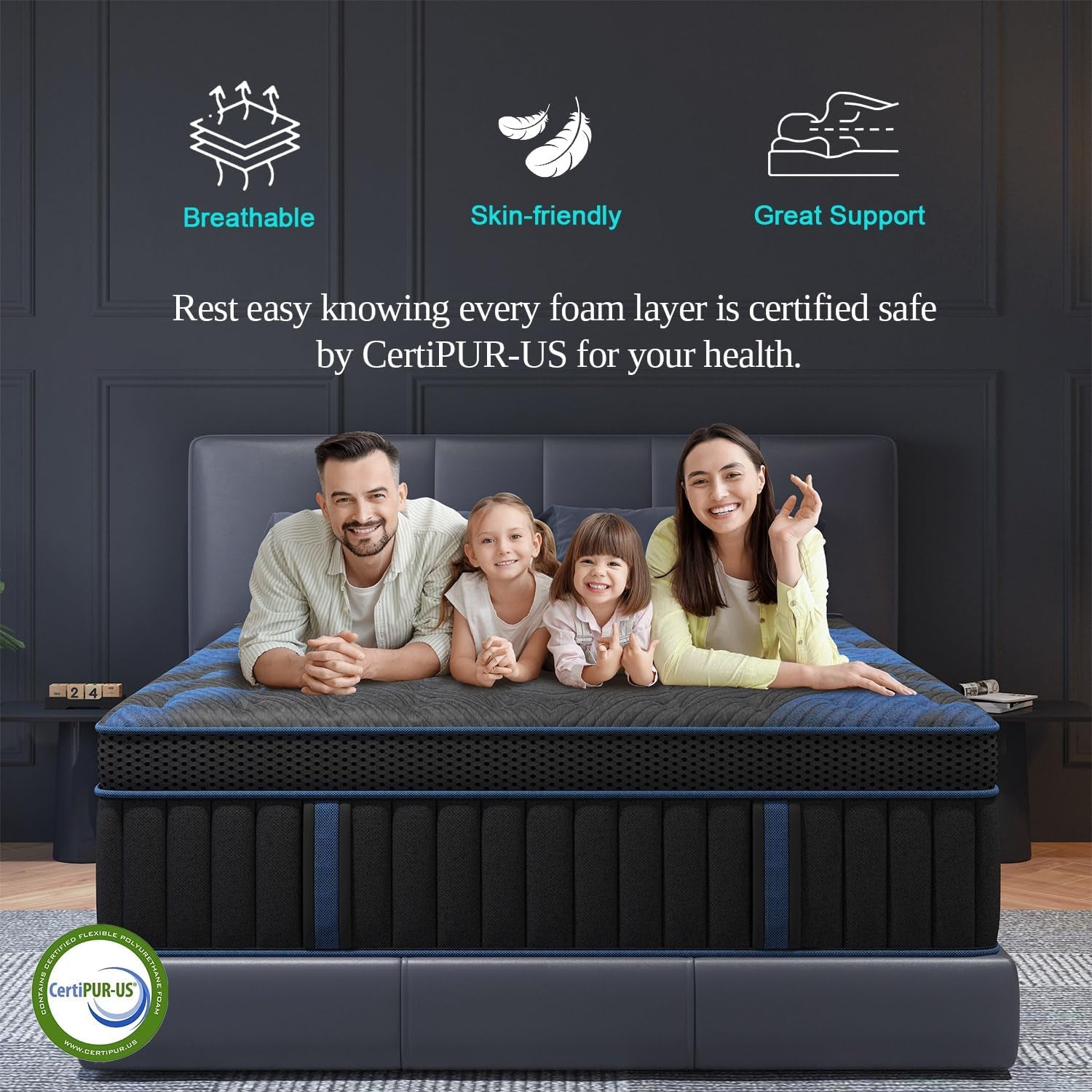 Queen Mattress 14 Inch, Hybrid Mattresses Medium Firm with Gel Memory Foam & Pocketed Coils, Motion Isolation, Certipur-Us Certified, Pressure Relief for Silent Sleep