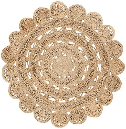 SAFAVIEH Natural Fiber Collection Area Rug - 4' Round, Natural, Handmade Boho Charm Braided Jute, Ideal for High Traffic Areas in Living Room, Bedroom (NF805B)