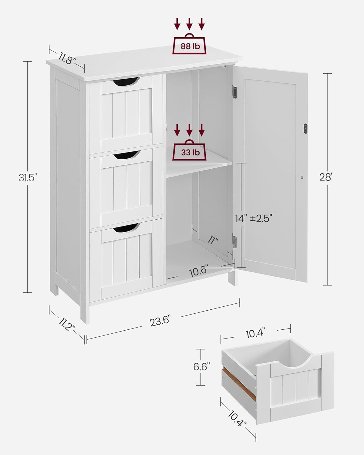 Bathroom Floor Storage Cabinet, Freestanding Bathroom Storage Unit with 2 Adjustable Shelves, 11.8 X 23.6 X 31.5 Inches, Slate Gray UBCB60GY