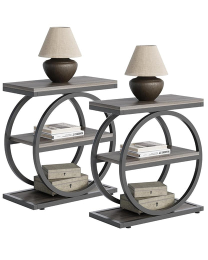 End Table, 3-Tier Side Table, Slim Sofa Side Table for Living Room, Tall Bedside Table Nightstand for Bedroom, Grey and Black