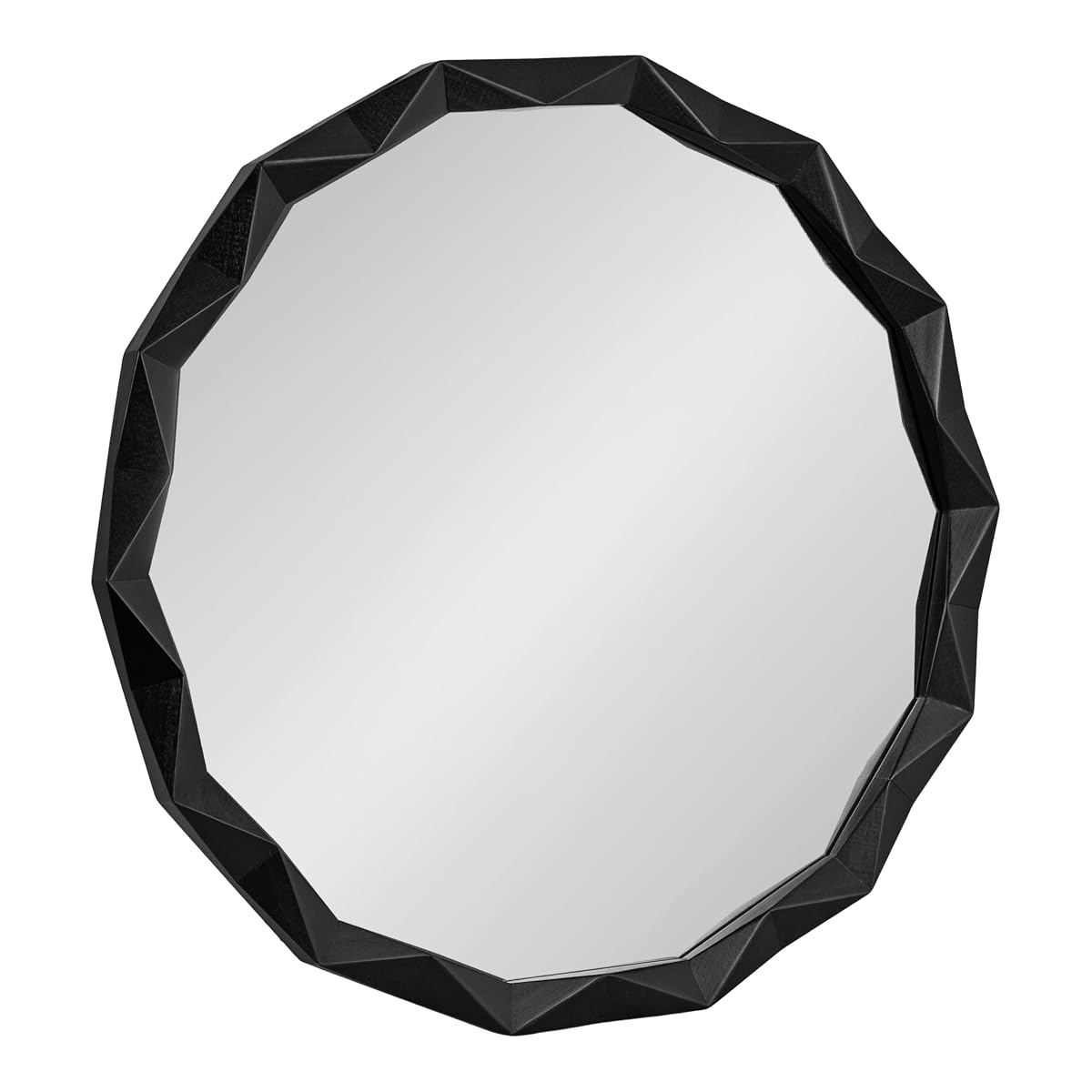 Endicott Modern Geometric Round Wall Mirror; 26 Inch Diameter; Black; Transitional Faceted Wood Circle Mirror for Use as Bathroom Mirror for Over Sink or Cute Nursery Mirror