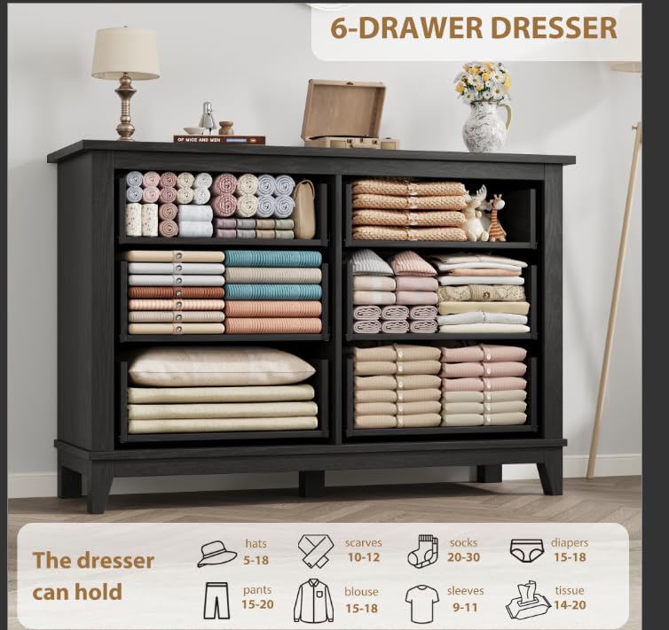 6 Dresser for Bedroom, 47 in Wide Drawer Dresser with Storage Freestanding, view 6