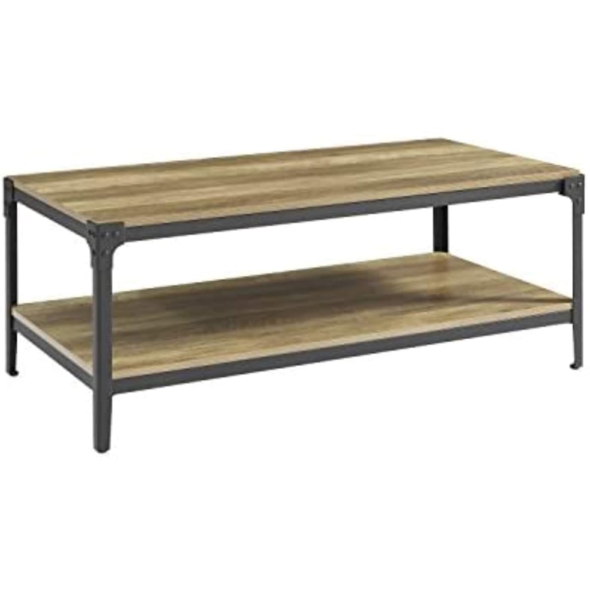 Declan Urban Industrial Angle Iron and Wood Coffee Table, 46 inch, Rustic Oak
