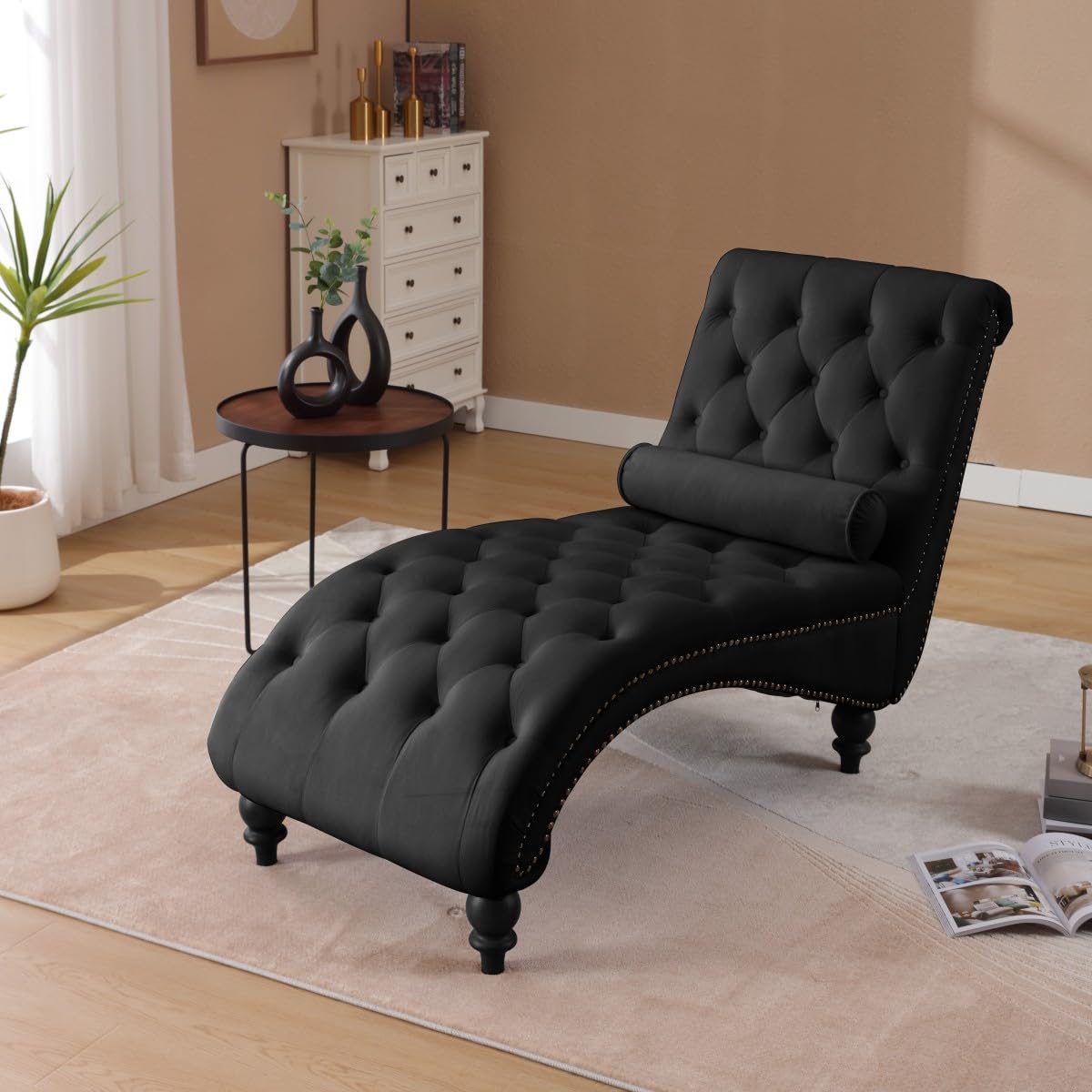 Chaise Lounge Chair Indoor, Button-Tufted Bedroom Lounge Chair