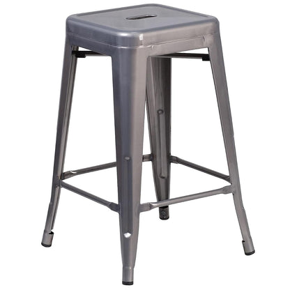 Lincoln 24'' High Backless Clear Coated Metal Indoor Counter Height Stool with Square Seat