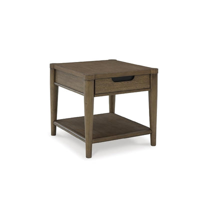 Signature Design by Ashley Roanhowe Contemporary 1-Drawer End Table with Open Lower Shelf, Light Brown