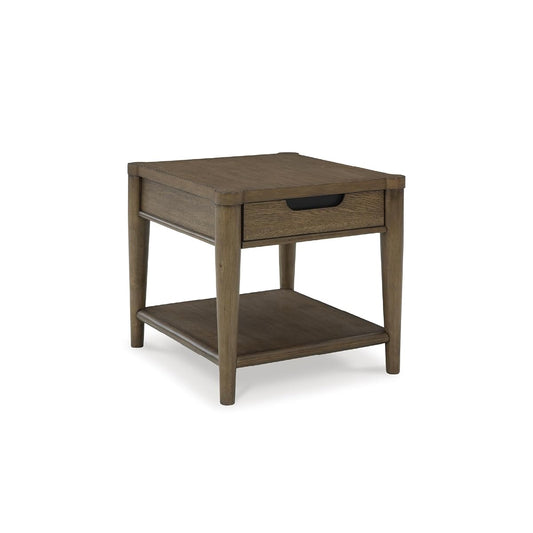 Signature Design by Ashley Roanhowe Contemporary 1-Drawer End Table with Open Lower Shelf, Light Brown