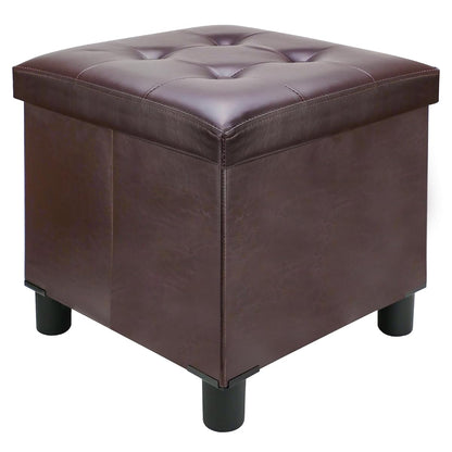 18 Inches Cube Storage Ottoman, Faux Leather Collapsible Square Folding Ottoman Furniture with Storage for Living Room Bedroom, Foot Rest Foot Stool with Legs, Brown 18x18x18 Inches
