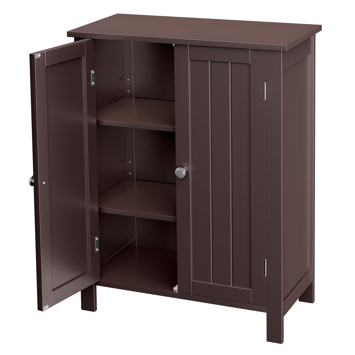 Modern Bathroom Floor Storage Cabinet with Adjustable Shelf and Double Door Rust Proof, Living Room Modern Home Furniture Storage Organizer Cabinet, Brown