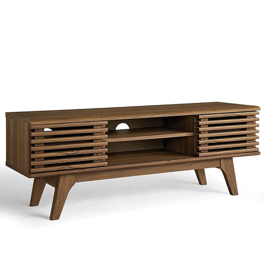 Render 46" Mid-Century Modern Low Profile Media Console TV Stand, 46 Inch, Walnut
