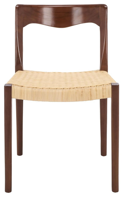 SAFAVIEH Furniture - Sezja Wicker Dining Chair - Walnut Solid Wood Frame with Natural Handwoven Rattan Seat - Fully Assembled Design for Dining Room & Kitchen, 17.7" Seat Height (DCH1204C)
