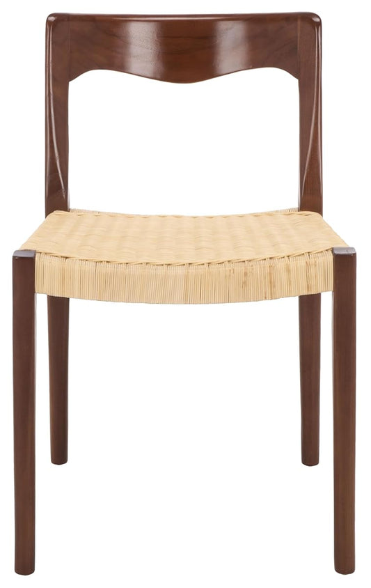 SAFAVIEH Furniture - Sezja Wicker Dining Chair - Walnut Solid Wood Frame with Natural Handwoven Rattan Seat - Fully Assembled Design for Dining Room & Kitchen, 17.7" Seat Height (DCH1204C)