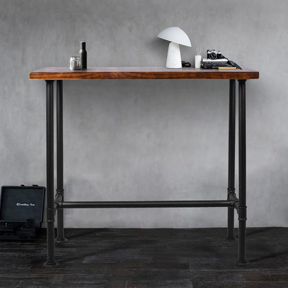 DIY Industrial Design Pipe Dining Table Casual Pub BAR Laptop Table Modern Studio Wood and Metal Rectangular Dining Table homeoffice Desk Breakfast high bar Table Brown Desktop 43.3" × 19.7"