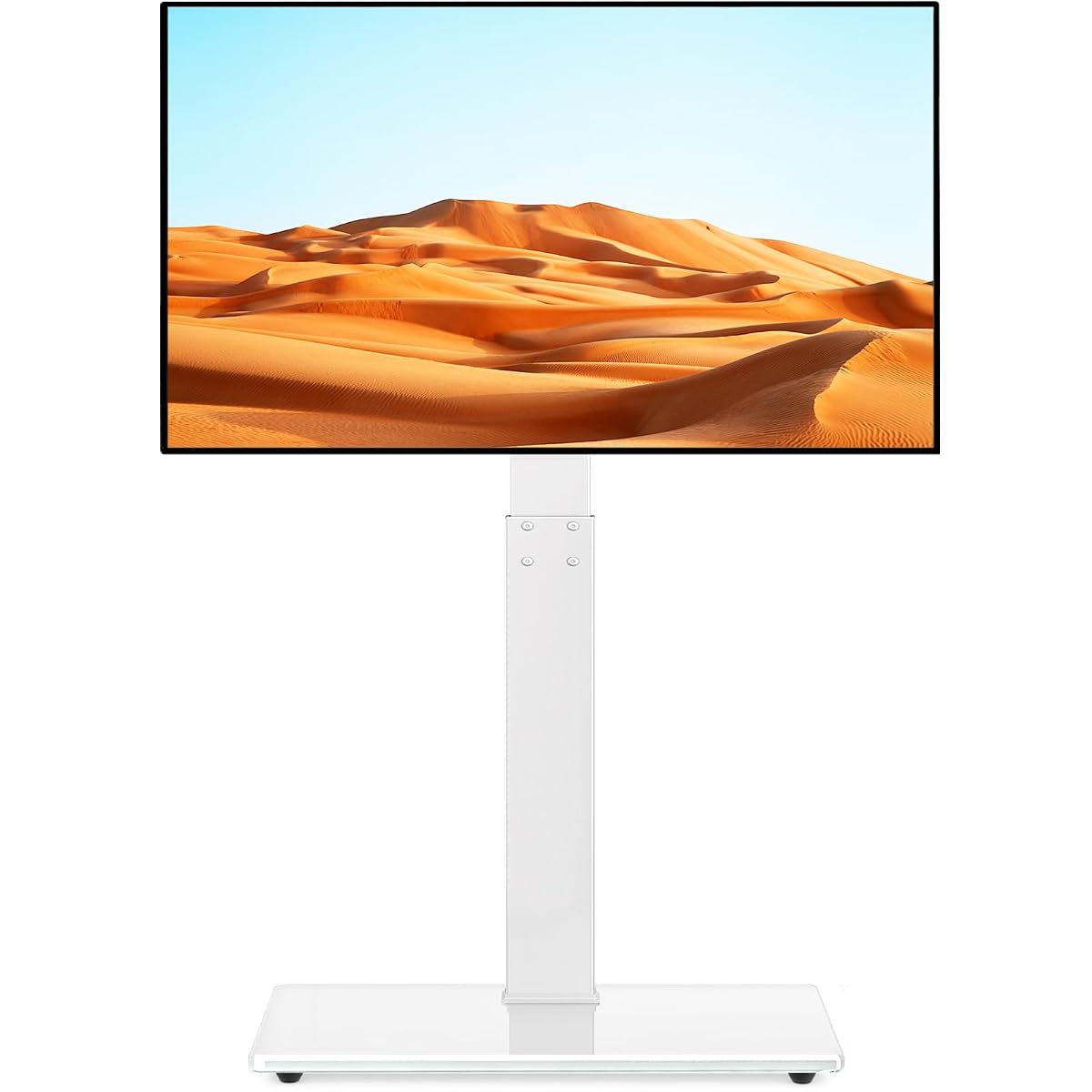 TAVR Swivel Floor TV Stand Base for 32-75 Inch TVs up to 110 lbs | Tall TV Stand for Bedroom with Height Adjustment and Tempered Glass Base for Media Storage and Space Saving, White