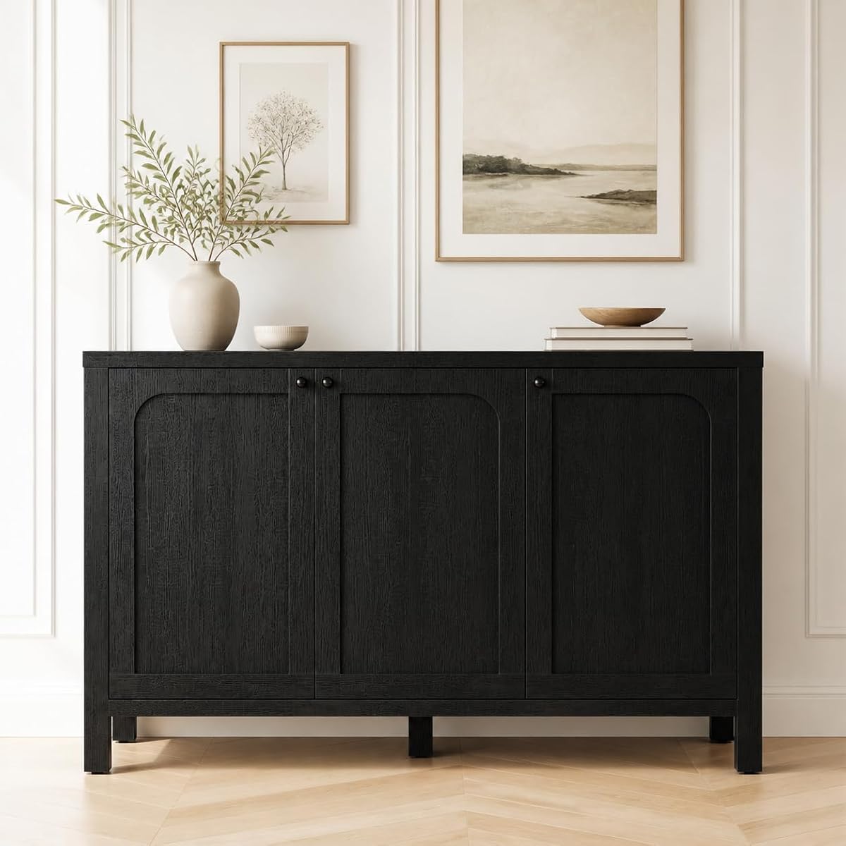47" Black Sideboard Buffet Cabinet with Storage Modern Credenza with Doors