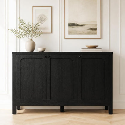 47" Black Sideboard Buffet Cabinet with Storage Modern Credenza with Doors