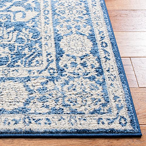 SAFAVIEH Brentwood Collection Area Rug - 6' x 9', Ivory & Navy, Medallion Distressed Design, Non-Shedding & Easy Care, Ideal for High Traffic Areas in Living Room, Bedroom (BNT832A)