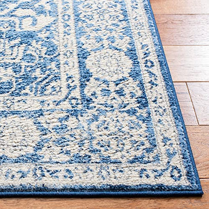 SAFAVIEH Brentwood Collection Area Rug - 6' x 9', Ivory & Navy, Medallion Distressed Design, Non-Shedding & Easy Care, Ideal for High Traffic Areas in Living Room, Bedroom (BNT832A)