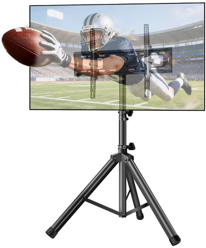 Portable Tripod TV Stand for 32-75 inch TVs, Heavy Duty Outdoor Height Adjustable Floor TV Stand with 15° Tilt for Flat/Curved Screens, Holds up to 100lbs, Max VESA 600x400mm