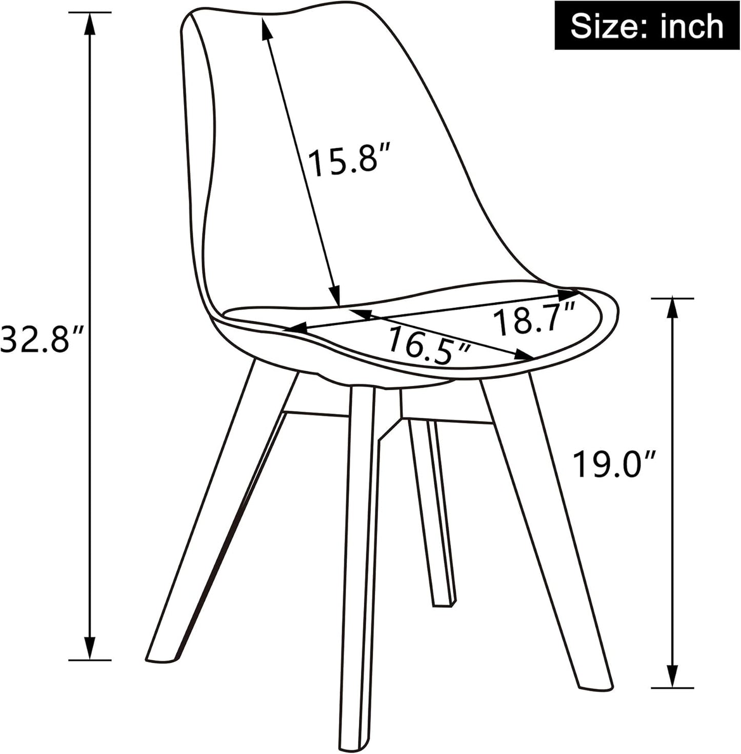 Mid Century Modern Dining Chairs,Shell Lounge Plastic Side Chair with Soft Padded and Wooden Legs for Dining Room Living Room Bedroom Kitchen Set of 2 (White)