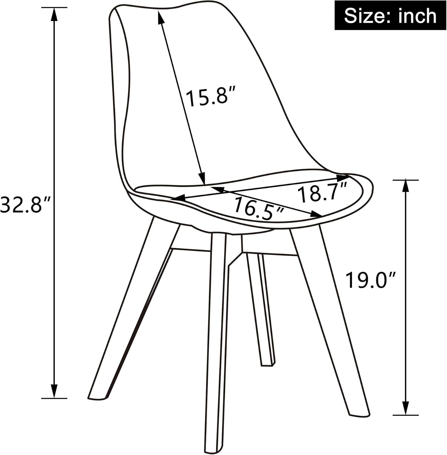 Mid Century Modern Dining Chairs,Shell Lounge Plastic Side Chair with Soft Padded and Wooden Legs for Dining Room Living Room Bedroom Kitchen Set of 2 (White)