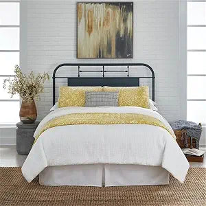 Queen Metal Headboard, Vintage Turned Spindle Design, Distressed Navy Finish, view 2