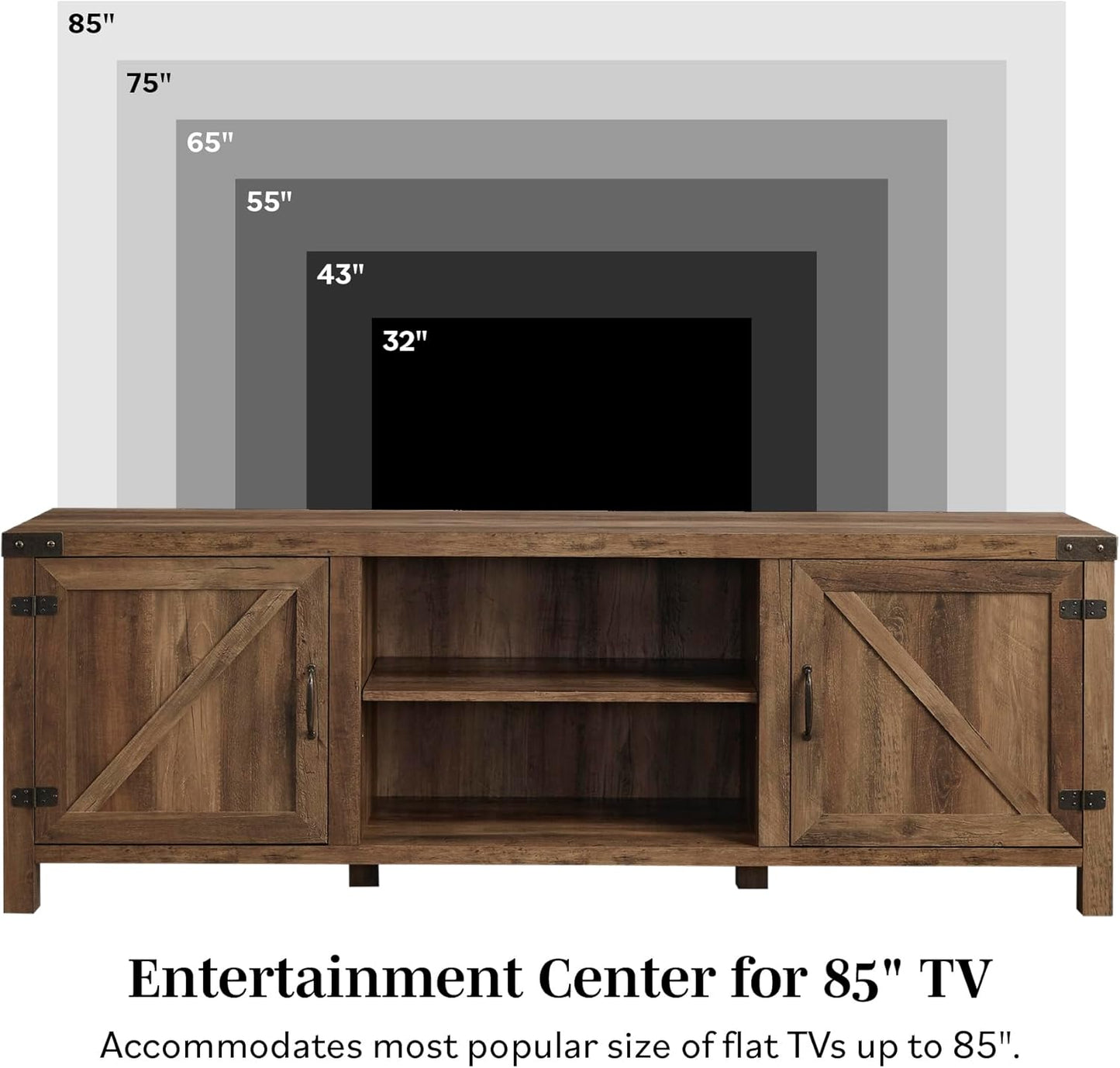 Georgetown Modern Farmhouse Double Barn Door TV Stand for Tvs up to 80 Inches, 70 Inch, Rustic Oak, without Fireplace, 15.75 X 70 X 24 Inches