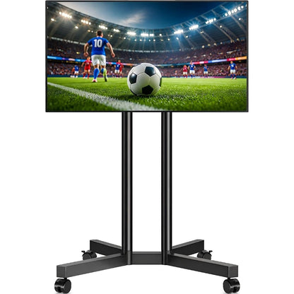 Dual-Pole Rolling TV Stand for 32-75 inch LCD LED Flat & Curved TVs, Height Adjustable Portable TV Stand with Lockable Wheels, Mobile TV Cart up to 88lbs for Bedroom, Living Room, Outdoor