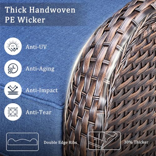 Luxury High Back Outdoor Furniture with 6-Inch Thick Cushions, Patio Furniture Set with Swivel Chairs, 4 PCS Wicker Conversation Set for Porch, Balcony, Deck and Yard