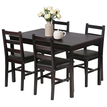 | 5-Piece Solid Wood Dining Table Set for 4 | Brown | Space-Saving Design | Smooth Easy-to-Clean Surface | Pine Kitchen Table with Upholstered Chairs | for Dining Room, Apartment, Restaurant