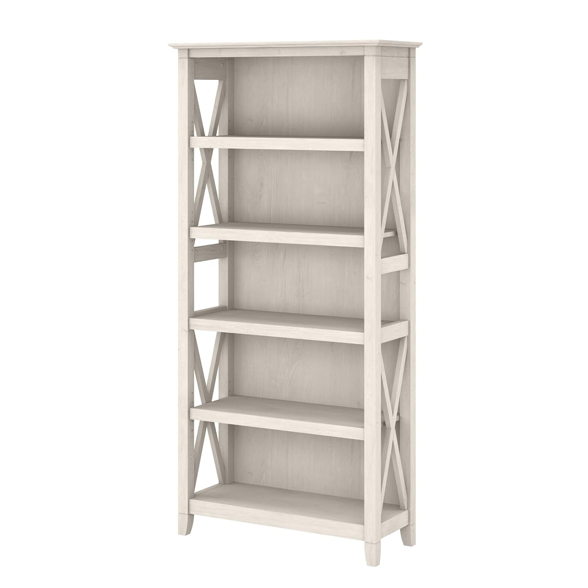 Tall 5 Shelf Bookcase for Living Room or Home Office, Large Bookshelf, Modern Farmhouse Style, Key West Collection, Linen White Oak