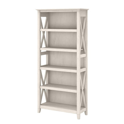 Tall 5 Shelf Bookcase for Living Room or Home Office, Large Bookshelf, Modern Farmhouse Style, Key West Collection, Linen White Oak