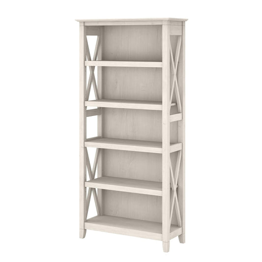 Tall 5 Shelf Bookcase for Living Room or Home Office, Large Bookshelf, Modern Farmhouse Style, Key West Collection, Linen White Oak