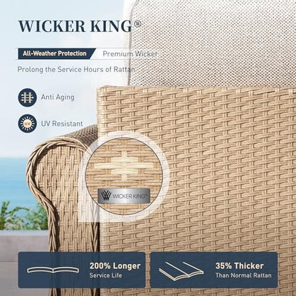 Patio Furniture Set 6 Piece, Wicker Rattan Sectional Sofa Couch with 5.5" Thick Waterproof Cushion and Coffee Table, L Shape All Weather Outdoor Conversation Set for Lawn Backyard Deck, Beige