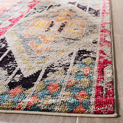 SAFAVIEH Monaco Collection Area Rug - 8' x 11', Light Grey & Multi, Boho Chic Tribal Distressed Design, Non-Shedding & Easy Care, Ideal for High Traffic Areas in Living Room, Bedroom (MNC222G)