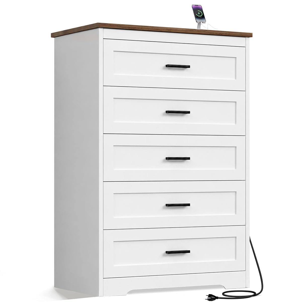 Farmhouse Dresser for Bedroom Wooden Chest of Drawers with Charging