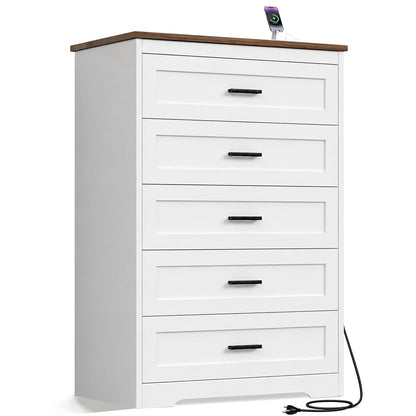 Farmhouse Dresser for Bedroom Wooden Chest of Drawers with Charging