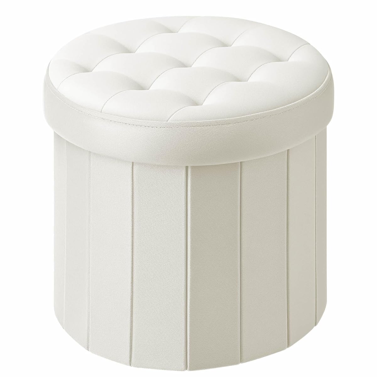 Folding Storage Ottoman Round 15Inch, Foot Stool with Thicker Foam Padded Seat Small Velvet Storage Ottoman Bench Foot Rest for Living Room Foldable Coffee Table,Beige